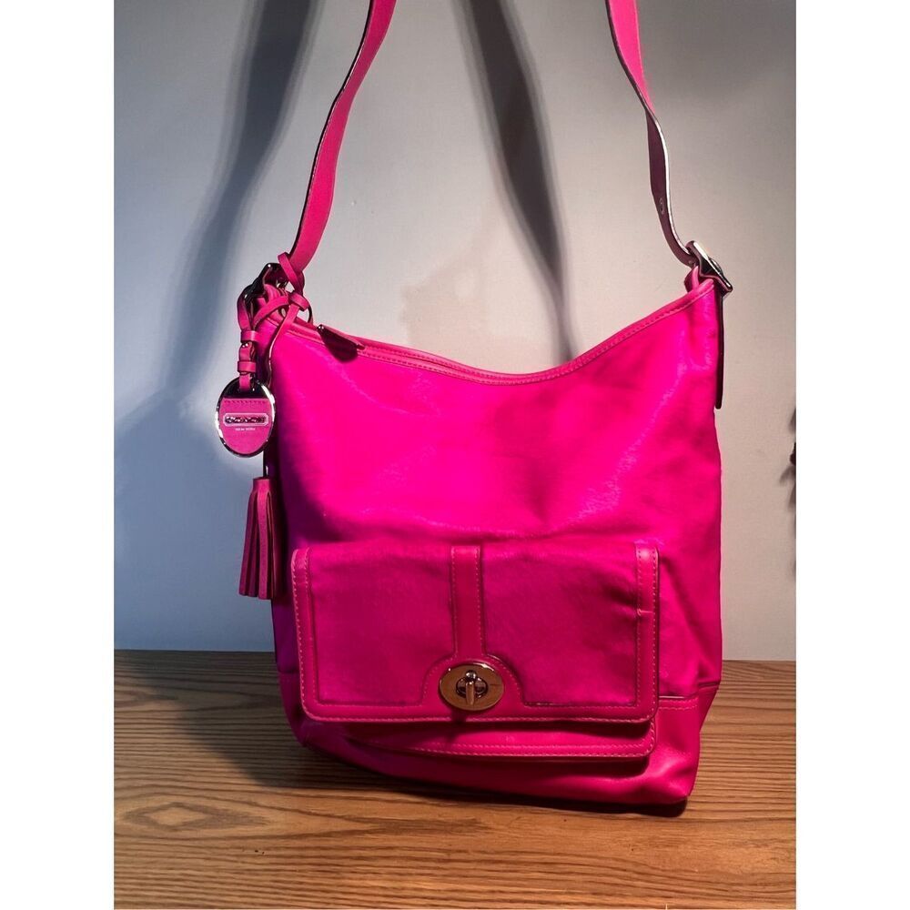 NWOT Coach NY Legacy hot Pink fur shoulder crossbody purse Barbie Pink - Picture 2 of 7